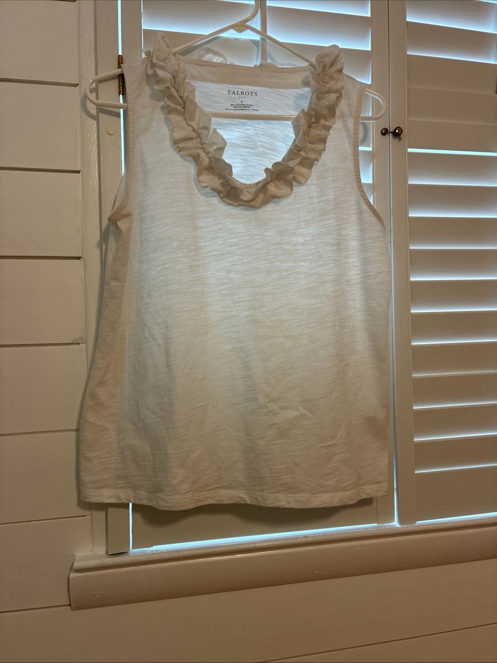 Talbots White Ruffle-Trim Sleeveless Cotton Blend Top - Size Medium